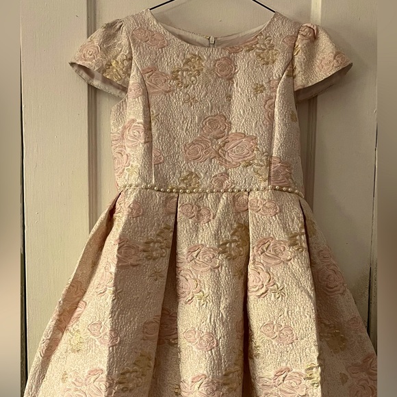Other - Powder pink and gold embroidered dress with, flowered details and pearl trim